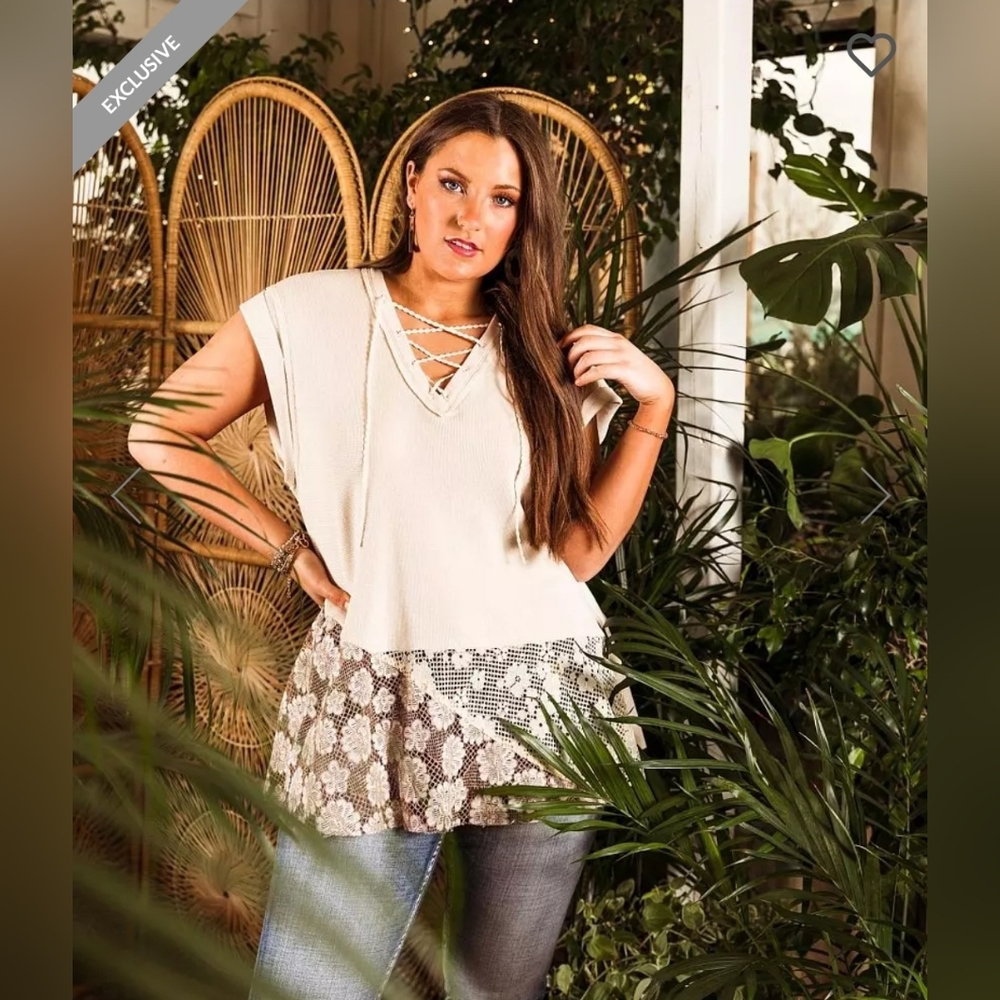 Lace up pieced together top by gimmicks